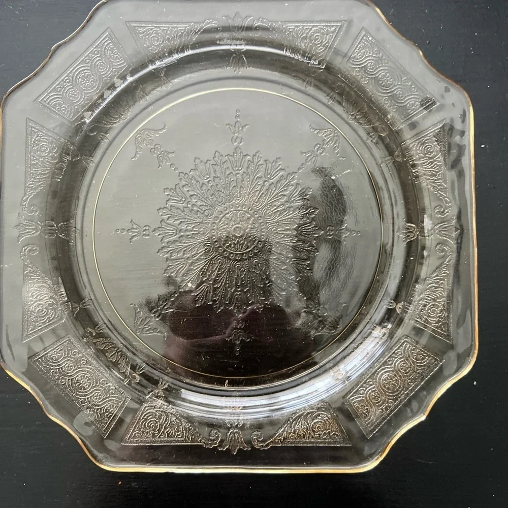 Yellow Square Depression Glass Plate GLOWS